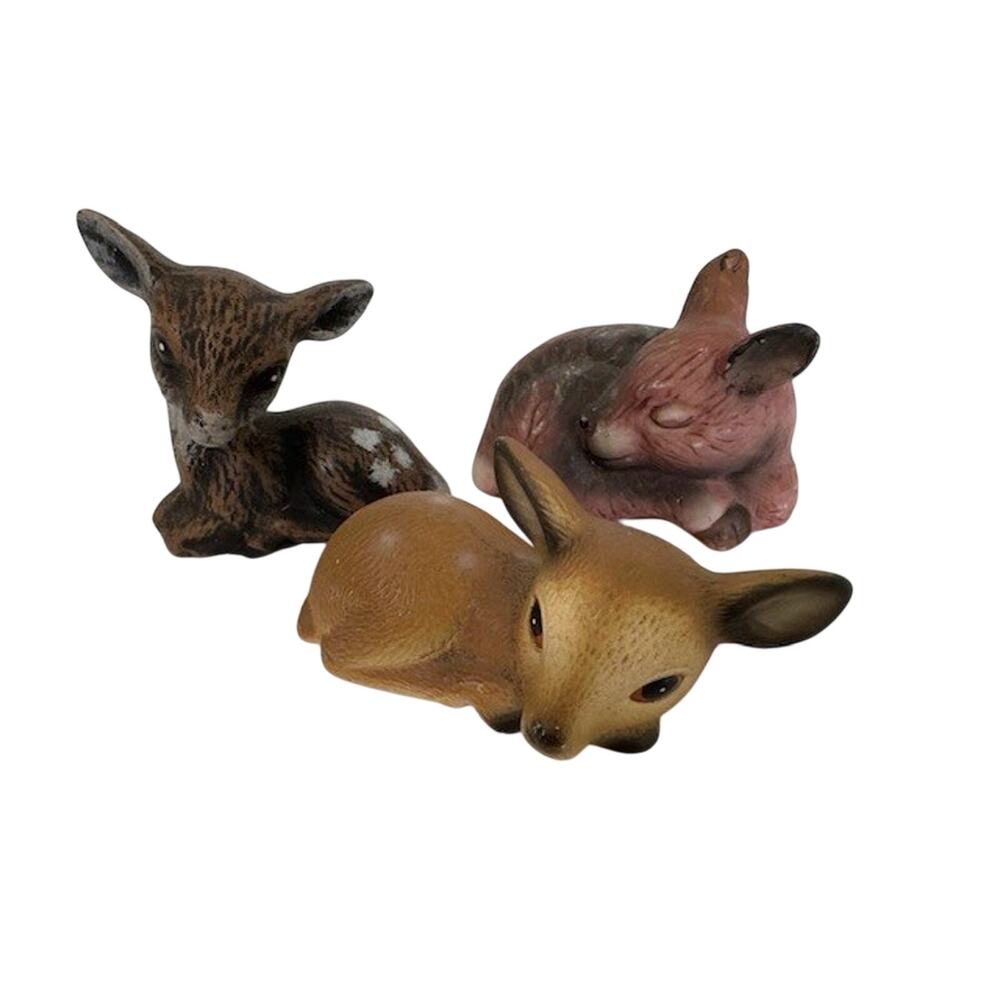 Lefton Figurine (1) Fawn/Deer (2) Unmarked Set, Animals Hand painted VTG